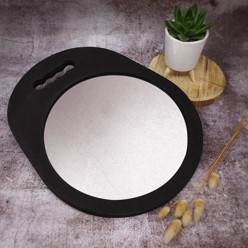 [Australia] - CoolBlades Hairdressing or Barber Round Black Foam Hand Held Mirror - Lightweight - One-Handle - 35 cm x 28.5 cm, ideal mirror for salon or home use, easy to store. 