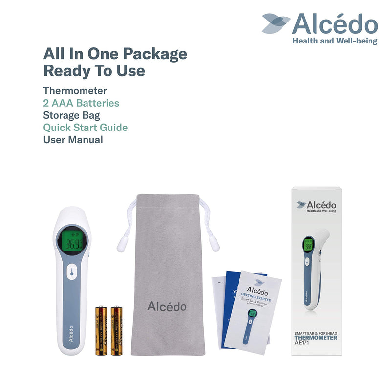 [Australia] - Alcedo Forehead and Ear Thermometer for Adults, Kids, and Baby | Digital Infrared Thermometer for Fever | Touchless, Instant Read, Medical Grade | Pouch and Batteries Included 