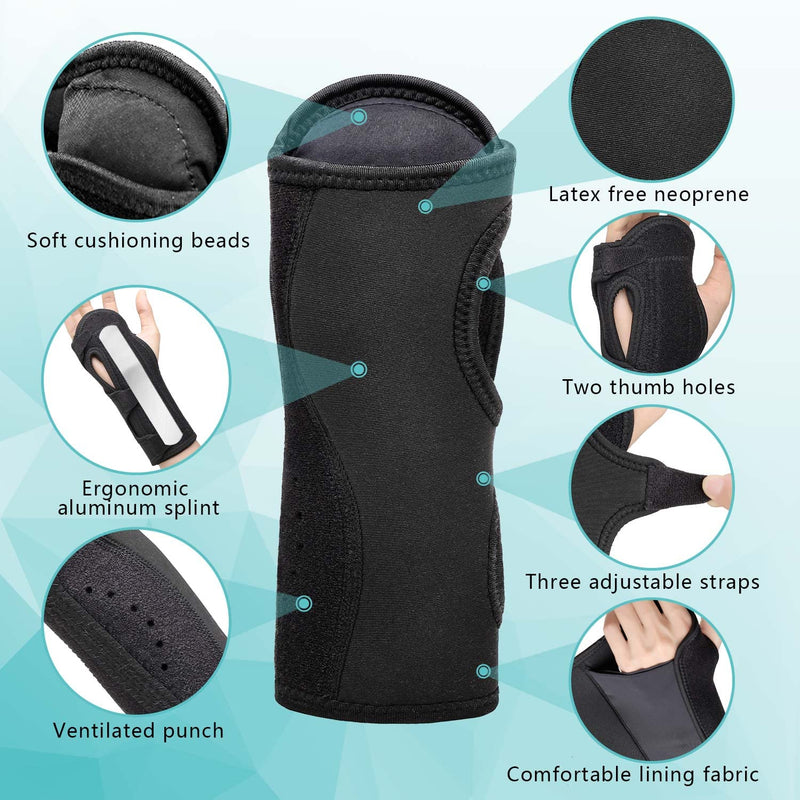 [Australia] - Fibee 2 Pack Night Wrist Sleep Support Brace for Carpal Tunnel Adjustable Compression Wrist Splint for Tendonitis Arthritis Sprains Hand Support with Cushioned beads Padded for Pain Relief Pack of Two 