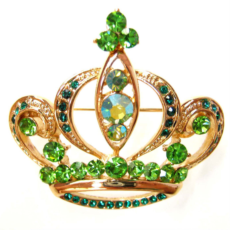 [Australia] - Navachi 18k Gold Plated Green Crystal Royal Crown Az7321b Brooch Pin 