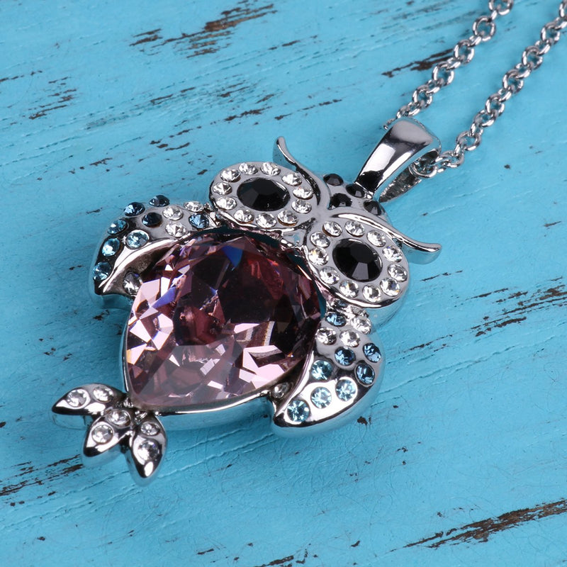 [Australia] - ICObuty Alloy Crystal Pendant Necklace Rhodium-Plated Owl 