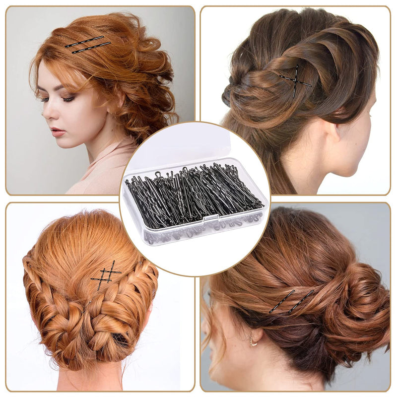 [Australia] - 150 Pieces Bobby Pins, Hair Clips Hair Grips Kirby Grips for Women Hair Styling Pins with Storage Box(Black) Black 