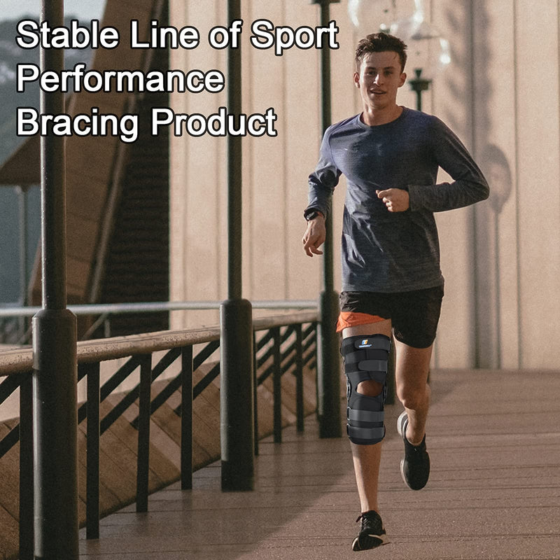 [Australia] - 16inch Tall Hinged Knee Brace with Full Support with 4 Compression Straps,2 Metal Stabilizers,Breathe Air Spacer Drytex Wraparound for Knee Pain Relief,ACL,Arthritis,Meniscus(S fit Upper 19-21"/Lower 11.5-14.5") Black S fit Upper 19-21"/Lower 11.5-14.5" 