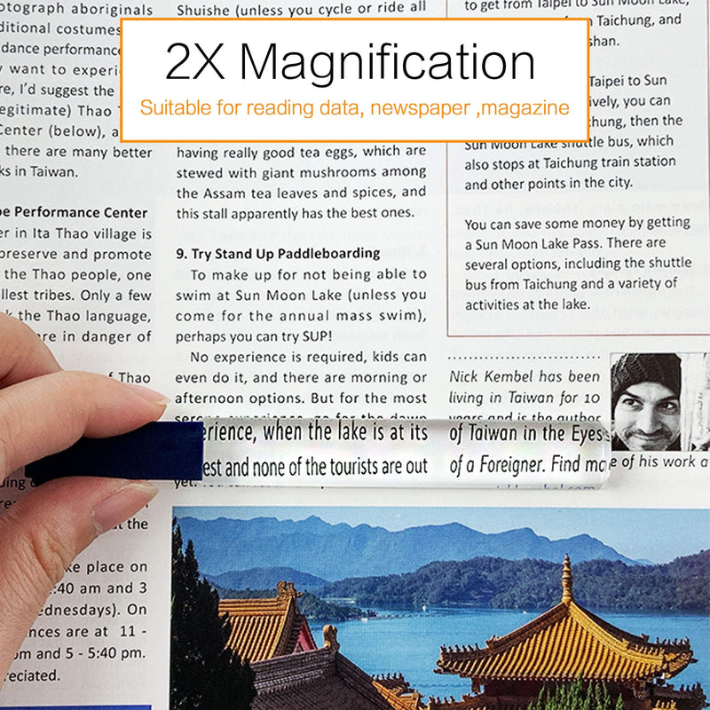[Australia] - MagDepo Domed Bar Magnifier 3X 8 inch Optical Tool Bar Magnifying Glass with 1 Bonus 2X Bar Magnifier with Clip for Reading Small Prints, Books, and Maps 
