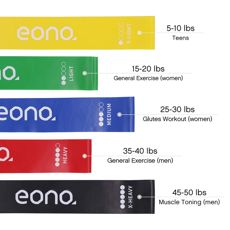 [Australia] - Amazon Brand - Eono - Anti-Slip Resistance Loop Bands Anti-Rolling Workout Bands for Women Set of 5 Exercise Bands for Home Gym Yoga 