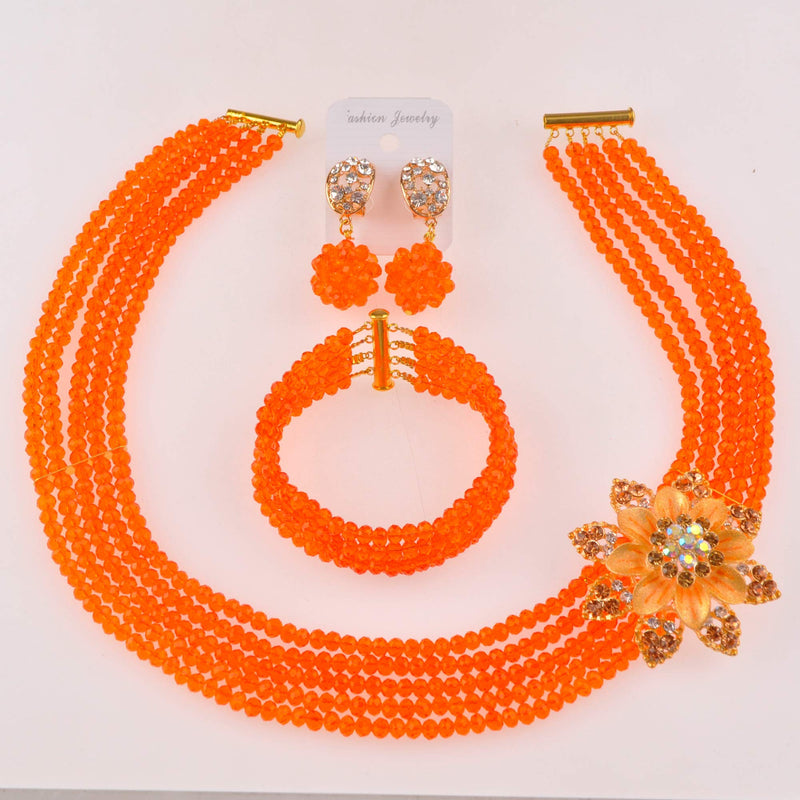 [Australia] - aczuv Classic African Beads Jewelry Set Nigerian Wedding Bridal Bridesmaids Jewelry Sets Orange 