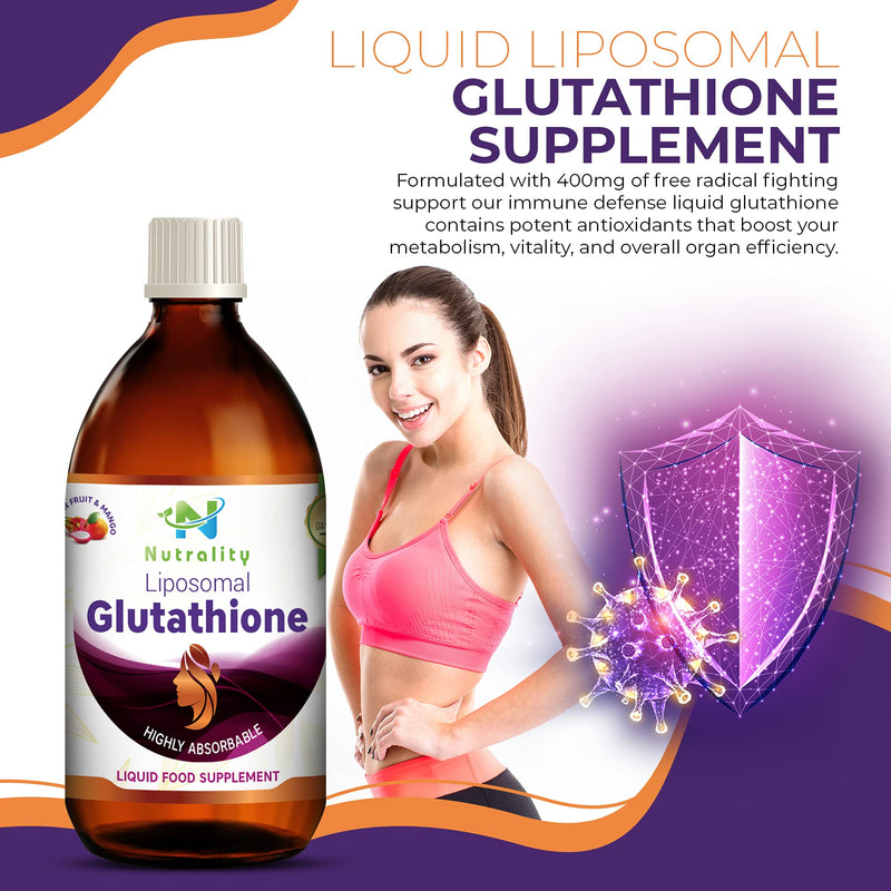 [Australia] - Nutrality Liposomal Glutathione Liquid Supplement, 400mg, Immune Defense and Liver Support, 250ml, 30x Bioavailable Absorption, Antioxidants and Sunflower Lecithin 