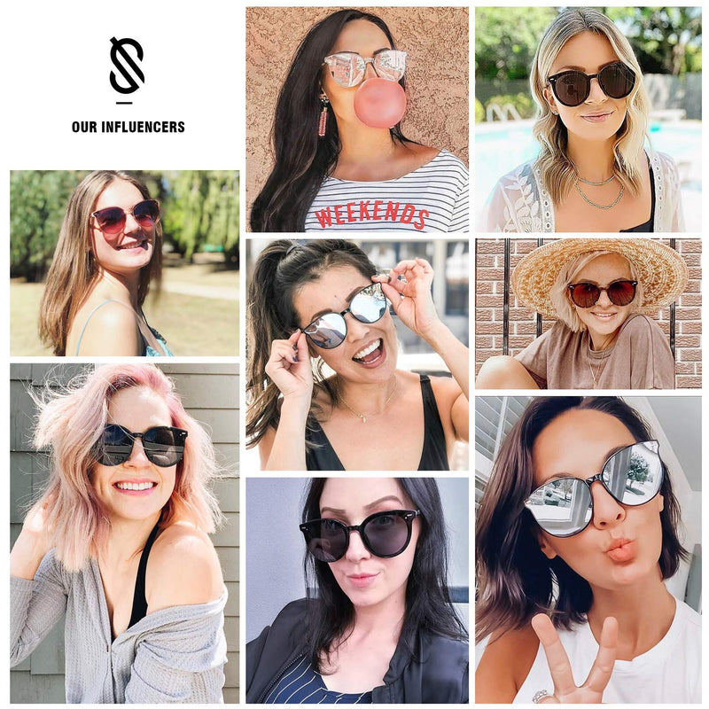 [Australia] - SOJOS Classic Round Retro Plastic Frame Vintage Large Sunglasses BLOSSOM SJ2067 C7 Crystal Frame/Pink Mirrored Lens Multicoloured 