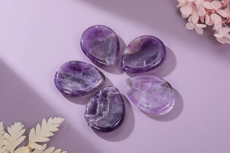 [Australia] - JSDDE Natural Healing Crystal Thumb Worry Stone - Smooth Pocket Palm Gemstone, Anxiety Stress Relieve (Amethyst) 