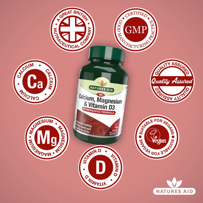 [Australia] - Natures Aid Calcium, Magnesium and Zinc, Maintain Normal Bones, Teeth and Muscle Function, Vegan, 90 Tablets 