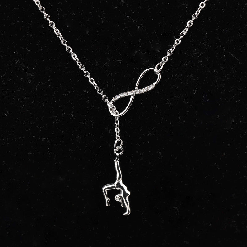 [Australia] - FUSTMW Gymnast Gift Gymnastics Y Necklace Infinity Love Charm Gymnast Jewelry Gymnastics Class Gift for Women Girls silver 