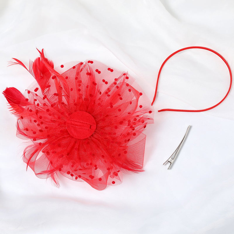 [Australia] - BABEYOND Women's Fascinators Hat Mesh Feather Fascinator Veil Kentucky Derby Hat for Cocktail Tea Party Red 