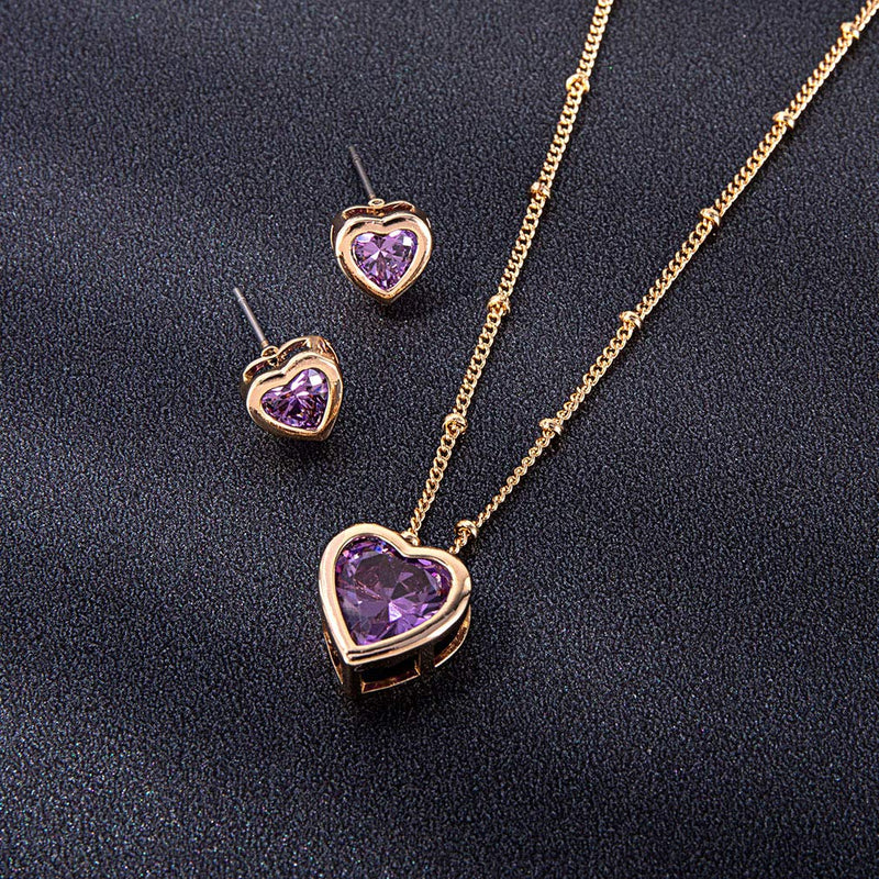 [Australia] - Swarovski Crystal Heart Pendant Necklace Earrings for Women 14K Gold Plated Hypoallergenic Jewelry Set Tanzanite 