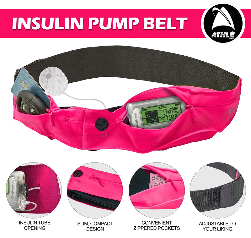 [Australia] - Athlé Insulin Pump Belt - 2 Stretch Pockets Fits Insulin Pump, Epipen, Phone, Wallet, Cards and More - Comfortable and Adjustable Waist Strap - Size Medium 25" - 32" - Insulin Pump Holder - Pink Medium 25" - 32" 