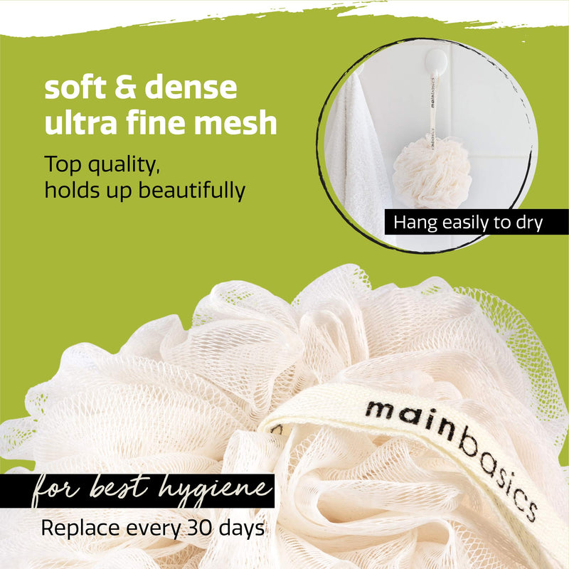 [Australia] - MainBasics Seaweed Extract Bath Shower Loofah Sponge Pouf Body Scrubber Exfoliator (Set of 3) 