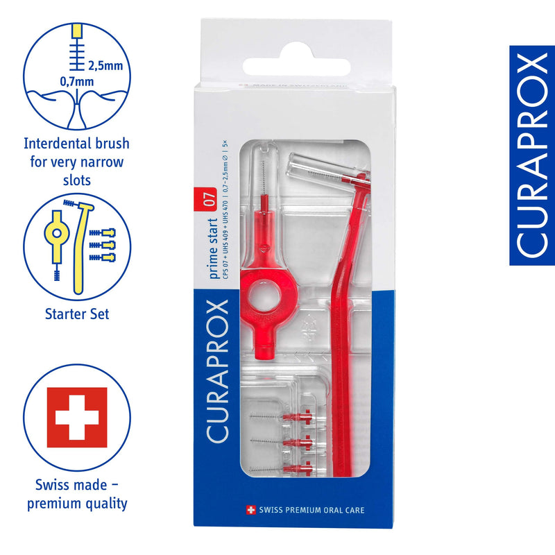 [Australia] - Curaprox CPS 07 Prime Start Interdental Brush Kit, Red - 5 x 0.7mm - 2.5mm Interdental Brushes + 2 Interdental Toothbrush Holders 
