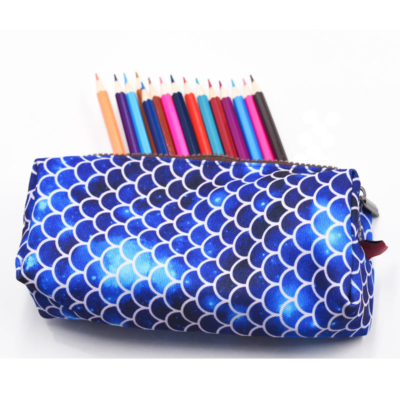 [Australia] - LParkin Mermaid Large Capacity Canvas Pencil Case Pen Bag Pouch Stationary Case Makeup Cosmetic Bag Deep Blue 