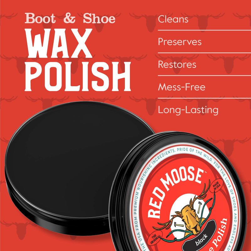 [Australia] - Full Leather Wax Shoe Polish Kit - 2x Brush, Buffing Cloth, Travel Case, Laces - Red Moose Black 