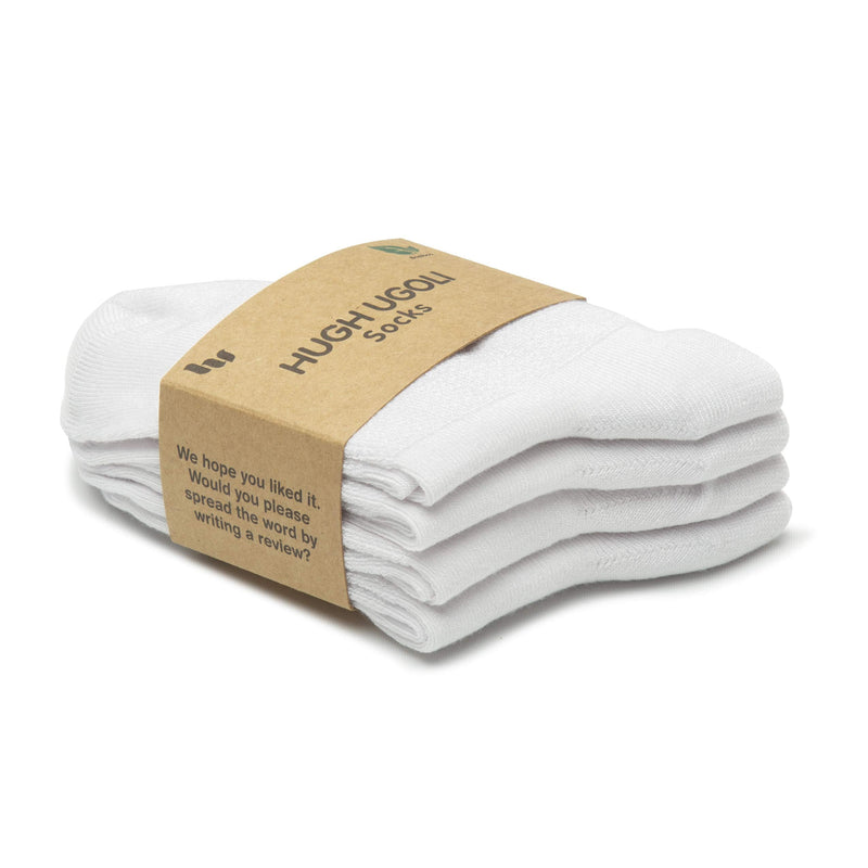[Australia] - Hugh Ugoli Men's Loose Diabetic Ankle Socks Bamboo, Wide, Thin, Seamless Toe and Non-Binding Top, 4 Pairs 8-11 White 