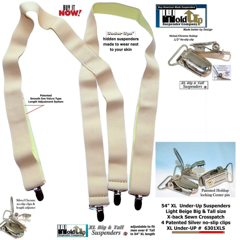 [Australia] - Solid Beige Hold-Ups XL Undergarment Suspenders 1 1/2" wide X-back Style, No-slip Metal Clips 