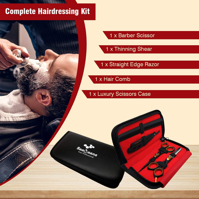[Australia] - Saaqaans Professional Hair Cutting Scissors Set - Haircut Scissor for Barber/Hairdresser/Hair Salon + Thinning/Texture Hairdressing Shear for Beautician + Straight Edge Razor + 10 Blades with Case 