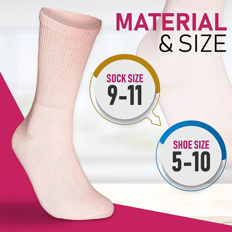 [Australia] - Special Essentials 6 Pairs Women Cotton Diabetic Socks Crew Non Binding Loose Fitting Variety Pack 