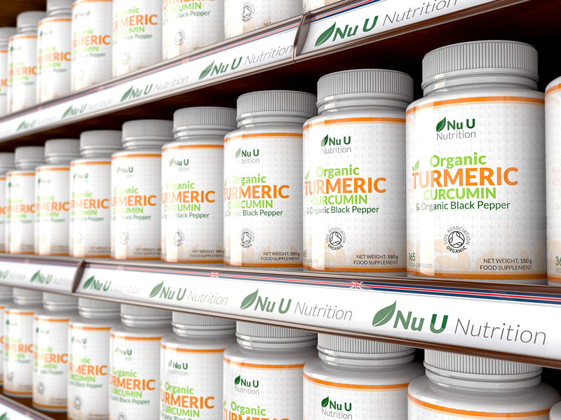 [Australia] - Turmeric Curcumin Organic High Strength 600mg, 365 Capsules with Organic Black Pepper | Suitable for Vegetarians & Vegans | Soil Association Certified, Made in The UK by Nu U Nutrition 