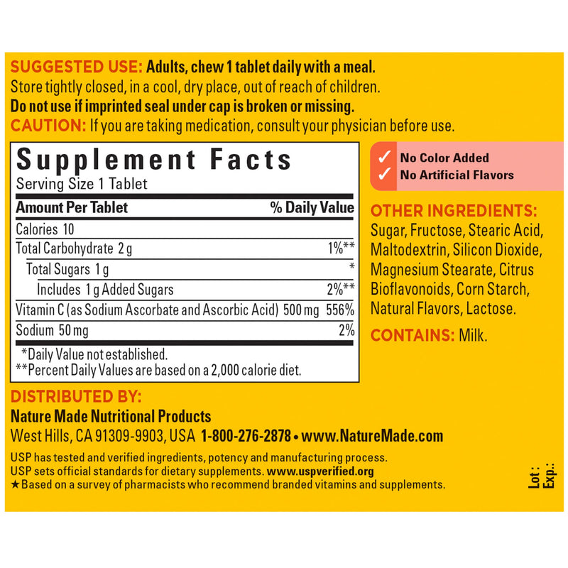 [Australia] - Nature Made Chewable Vitamin C 500 mg Tablets, 60 Count to Help Support the Immune System 60 Count (Pack of 1) 