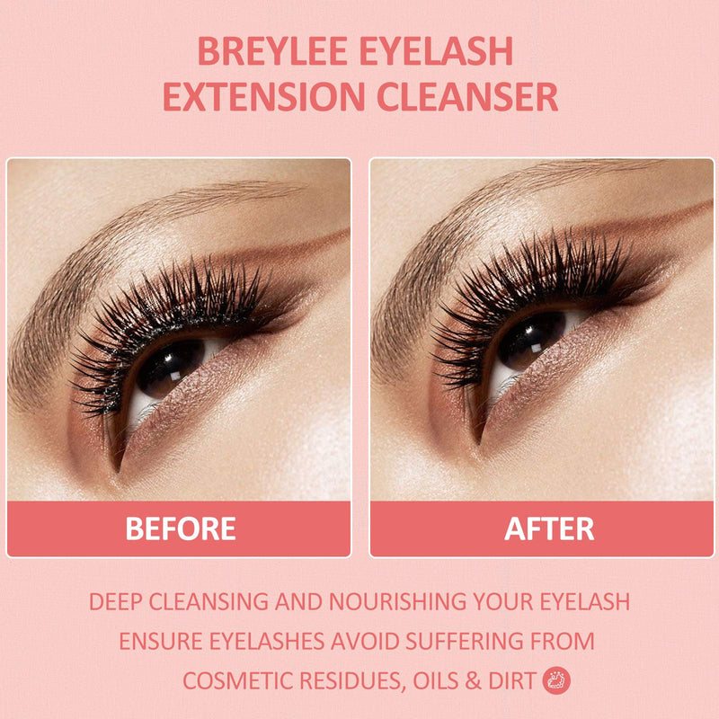 [Australia] - Eyelash Shampoo, BREYLEE Eyelash Extension Shampoo Eyelash Extension Cleanser Eyelash Extension Kit With 2 Brushes for Salon and Home Us Eyelash Cleanser for Sensitive Skin(60ml, 2 fl oz) 