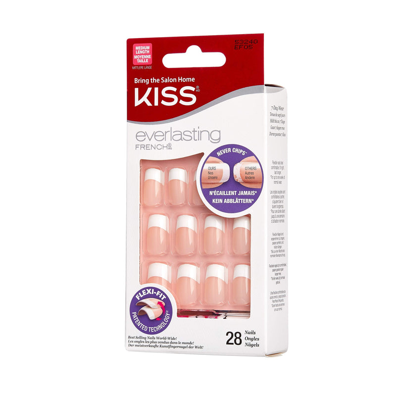 [Australia] - Kiss Everlasting French Nail Manicure, Chip-Free with Flexi-Fit Technology, Medium,"Infinite", Nail Kit with Pink Nail Glue (Net Wt. 2 g / 0.07oz.), Mini File, Manicure Stick, and 28 Fake Nails 