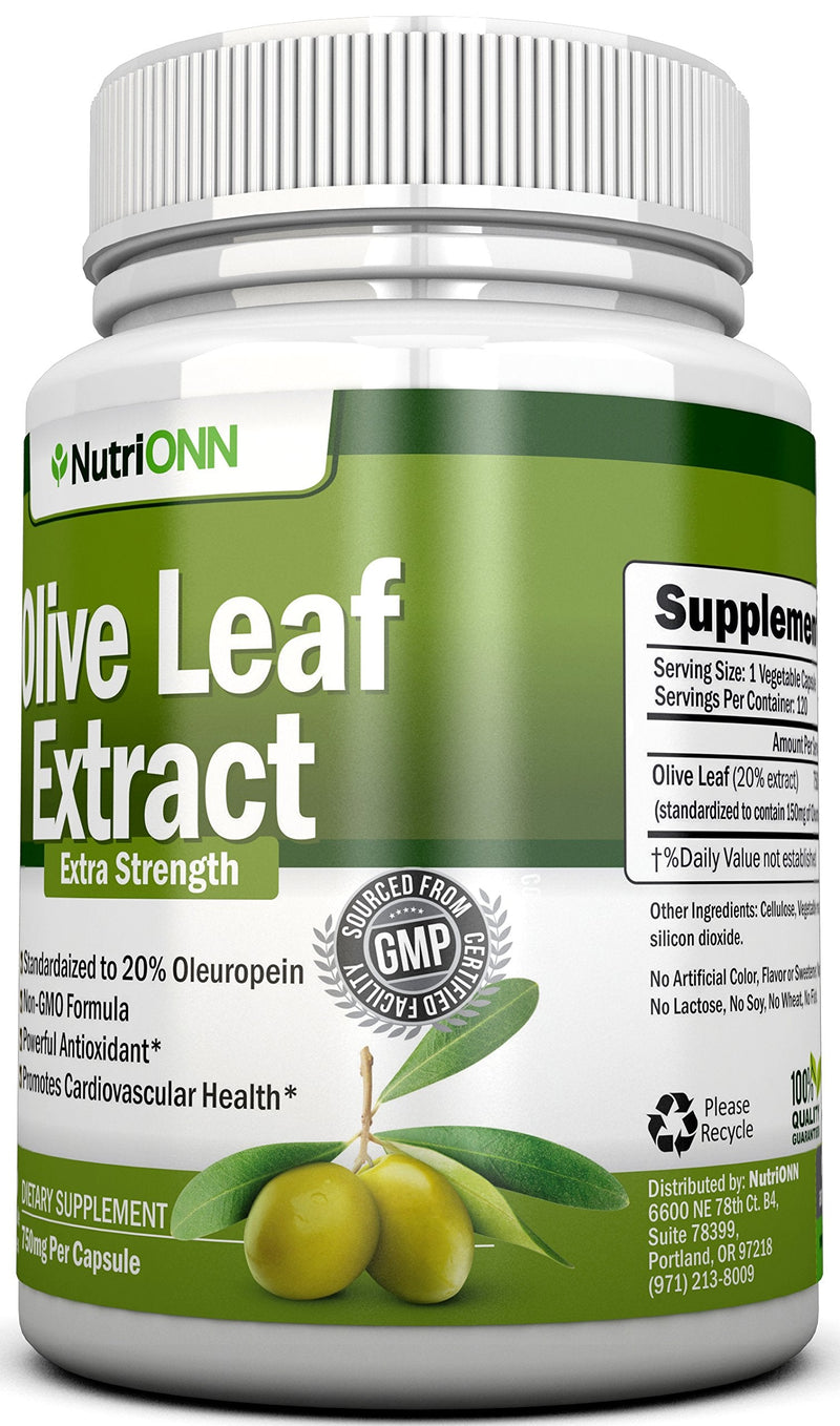 [Australia] - Olive Leaf Extract - 750 Mg - 120 Capsules - Extra Strength - 20% Oleuropein - Non-GMO Formula - Premium Quality From Pure Olive Leaves - Powerful Antioxidant - Great for Heart, Skin and Immune System 