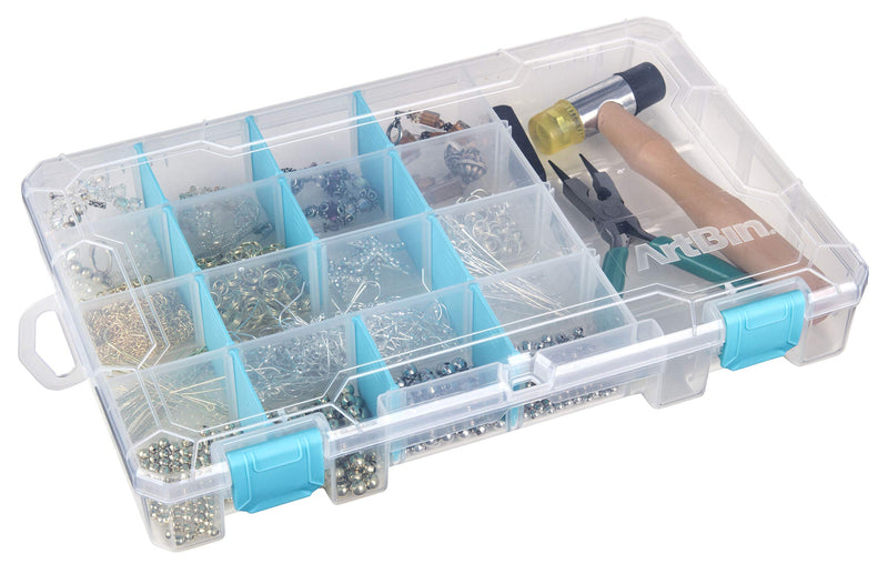 [Australia] - ArtBin 5 Compartment 6944AG Medium Box with Removable Dividers, Jewelry & Craft Organizer, [1] Plastic Storage Case with Anti-Tarnish Technology, Clear with Aqua Accents, (10.75" x 7.375") 