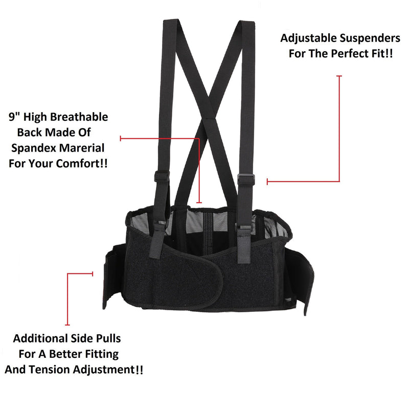 [Australia] - Back Brace Lumbar Support with Adjustable Suspenders, Hook and Loop Fastener, Breathable Back Panel Made with Spandex Material, Removable Straps Large(Pack of 1) 