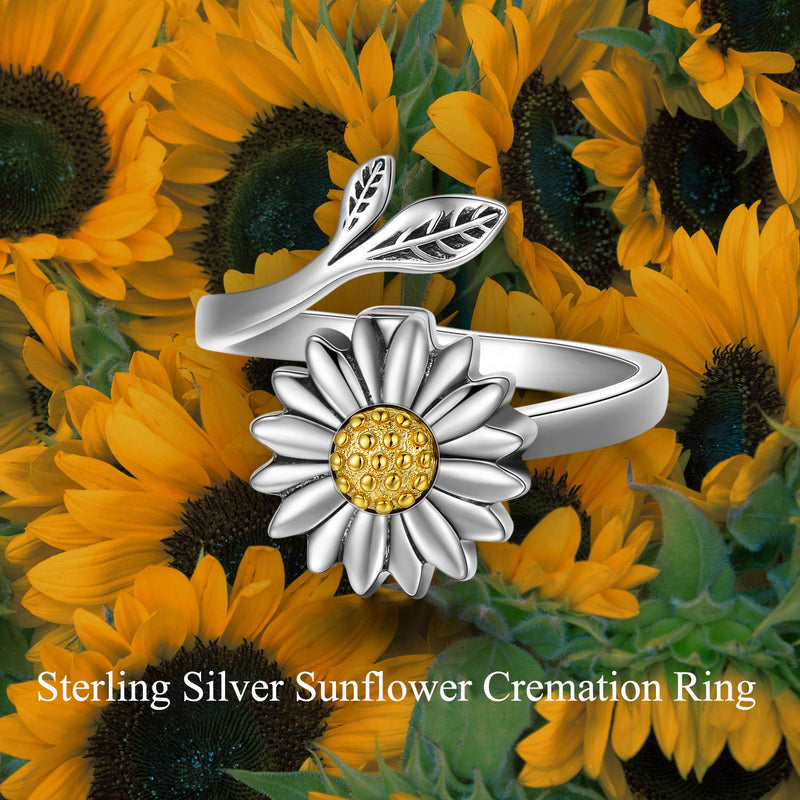 [Australia] - Sunflower Cremation Ring for Ashes 925 Sterling Silver Daisy Urn Ring Jewelry Keepsake Hair Memorial Locket for Women Mom 6 