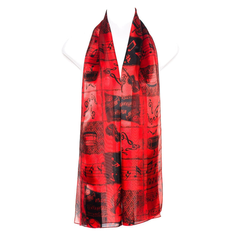 [Australia] - HatToSocks Musical Instruments and Notes Chiffon Satin Scarf Red/Black 