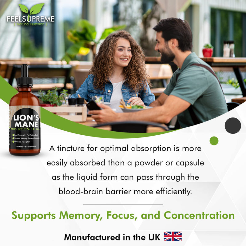 [Australia] - Lions Mane Supplement Mushroom Extract (60ml) High Strength 10:1(15,000mg) Whole Fruiting Body Focus Memory Sleep Brain Health More Easily Absorbed Than Capsules or Powder 