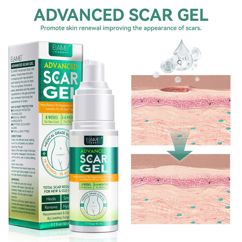 [Australia] - Advanced Silicone Scar Gel,Scar Removal Gel Cream for Old or New Scars- C-Section, Keloid, Tummy Tuck, Surgery-Natural Treatment with Vitamin E,Retinol-50ML 