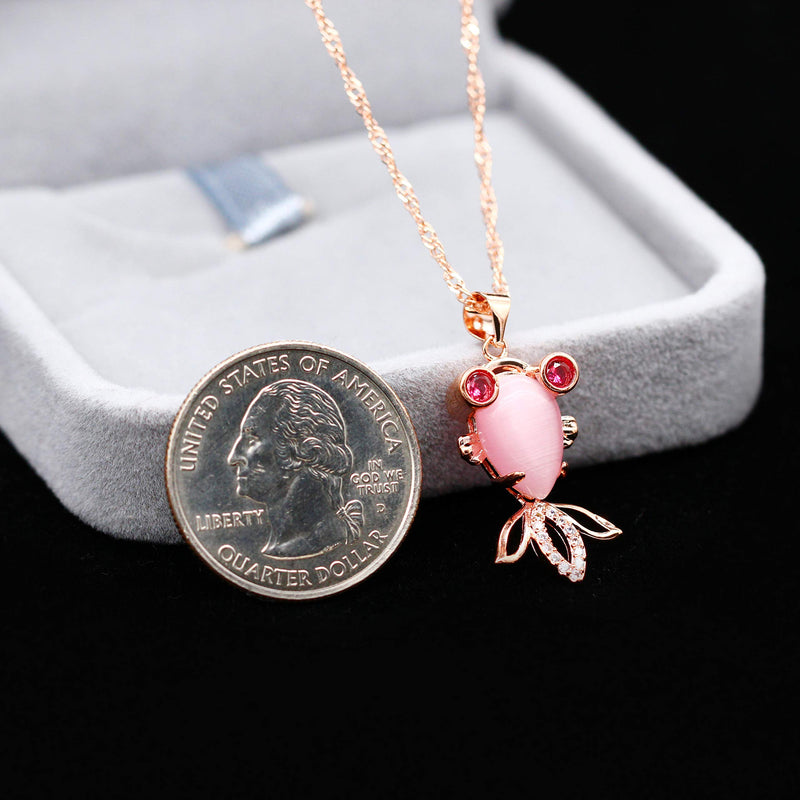 [Australia] - Uloveido Simulated Pink Jade Stone Crystal Rose Gold Plated Cute Goldfish Fish Pendant Necklace Fashion Jewelry for Girls Women DN236 