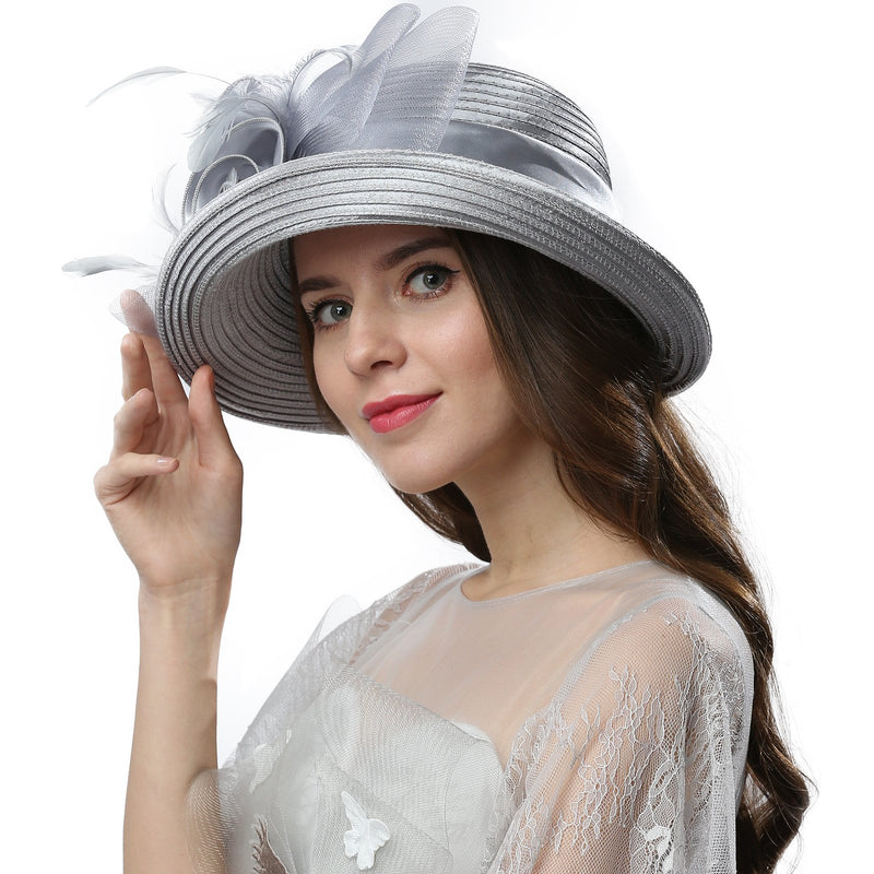 [Australia] - Janey&Rubbins Women Kentucky Derby Church Wedding Fascinators Cloche Bucket Bowler Hat Silver 