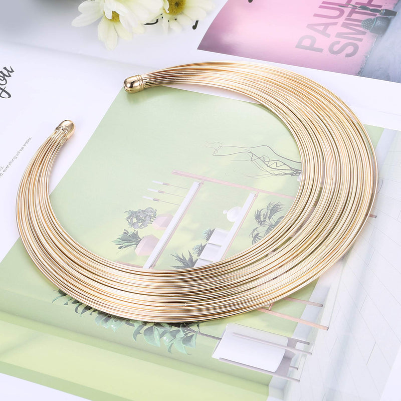 [Australia] - ORAZIO Bib Choker Statement Necklaces for Women Cuff Bracelet Open Hoop Stud Earrings Ring African Chunky Costume Jewelry Set A:Gold Tone 