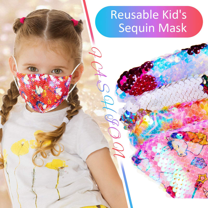 [Australia] - 8 Pieces Glitter Kids Mask Sequin Cloth Masks Bling Hearts Unicorn Star Face Covering for Boys Girls Children Reusable Protection for Every Day use 