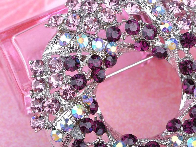 [Australia] - Alilang Silvery Tone Amethyst Purple Crystal Rhinestone Floral Wreath Brooch Pin Pink 