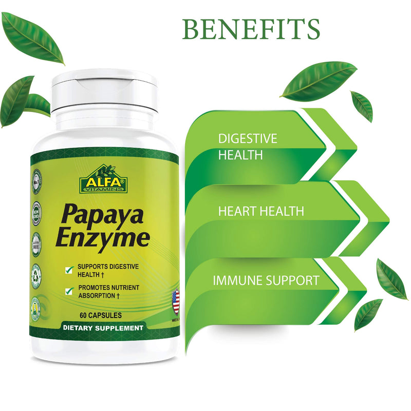 [Australia] - ALFA VITAMINS Papaya Enzyme 60 Mg Herbal Supplement - Enzyme - Digestion Support - 60 Capsules 