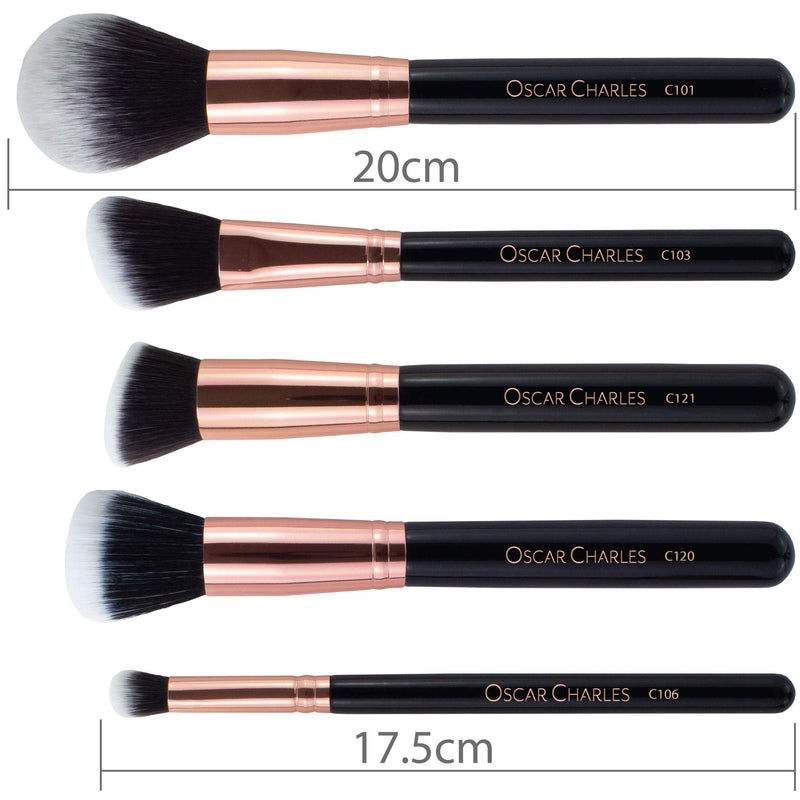 [Australia] - Oscar Charles Professional Makeup Brush Set with Beauty Sponge, Brush Holder and Product Guide - Rose Gold 