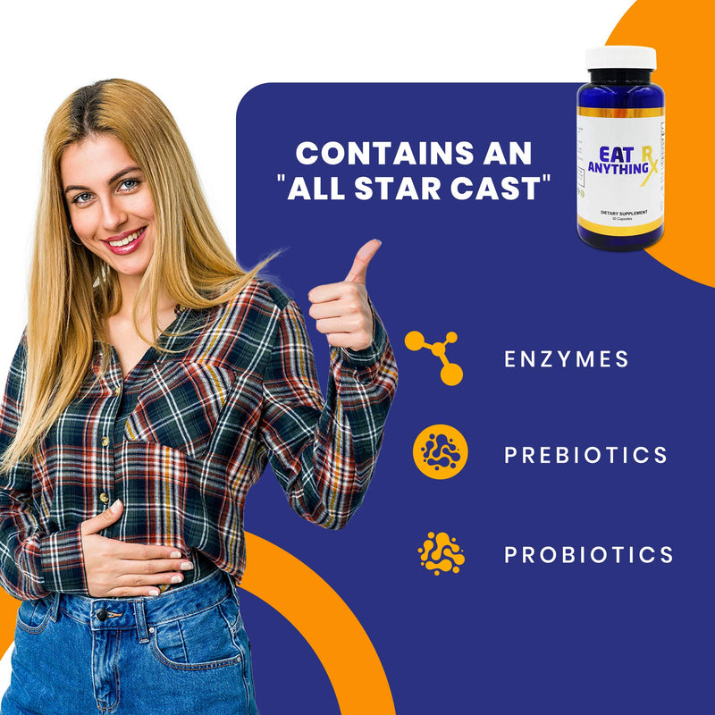[Australia] - Dirobi Eat Anything Rx Digestive Enzymes, Gut-Health Supplements for Gas and Bloating Relief for Women and Men, Daily Prebiotic and Probiotic Supplement, 60 Capsules 60 Count (Pack of 1) 