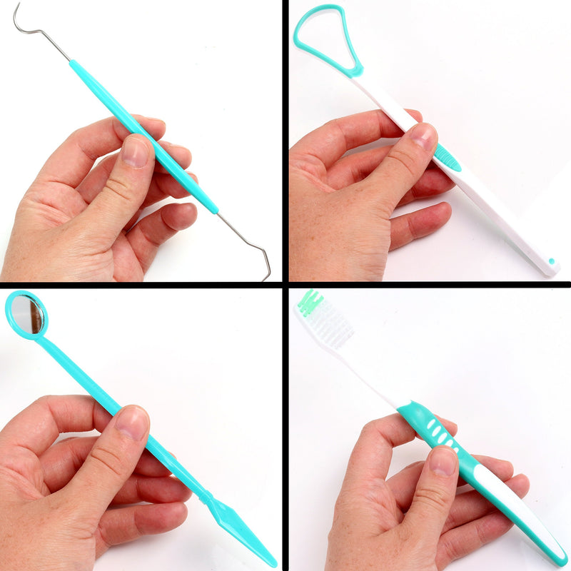[Australia] - 4Pc Dental Care Kit with Soft Bristle Toothbrush, Tongue Scraper, Mirror & Dentists Tooth Pick for Superior Interdental Cleaning 