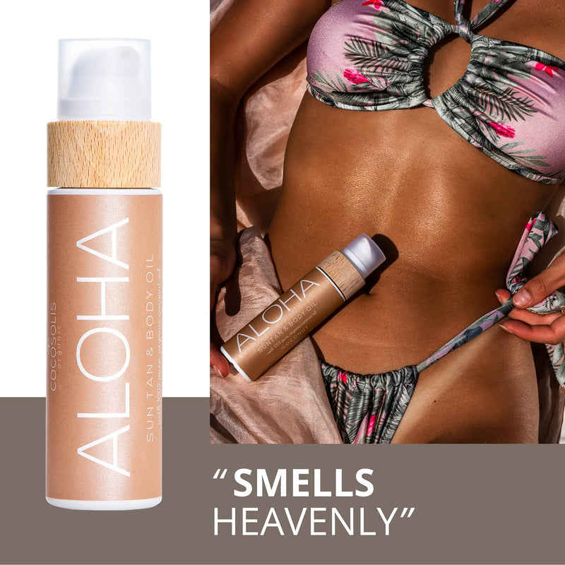 [Australia] - COCOSOLIS ALOHA Sun Tan & Body Oil | Organic Tanning Bed Lotion | Get Healthy Deep Chocolate Tan | Tanning Accelerator with 5 Precious Oils to Make Your Skin Glowing & Revitalized (110 ml) 