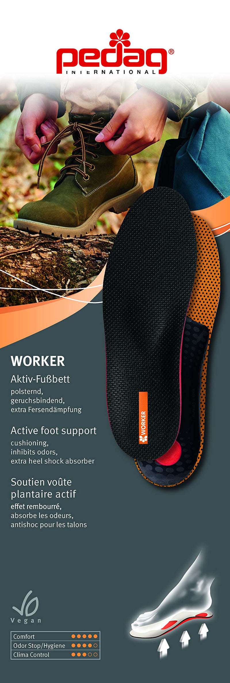 [Australia] - pedag Worker Heavy Boot Insoles, Made in Germany, Use in Place of or with Existing Insoles, Supports Heel to Toe, Longitudinal Arch, Metatarsal Arch, Heel, Women US 12 Men US 9 / EU 42 W12/m9/eu 42 