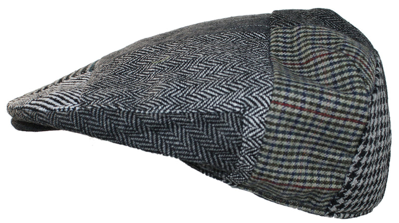 [Australia] - Ted & Jack - Tweed Patchwork Newsboy Driving Cap with Quilted Lining Small-Medium Gray Patchwork Sm/Med 