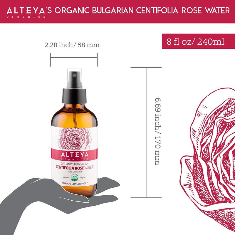 [Australia] - Alteya Organic Centifolia Rose Water Spray 240ml Glass bottle- 100% USDA Certified Organic Authentic Pure Rosa Centifolia Flower Water Steam-Distilled and Sold Directly by the Grower Alteya Organics 